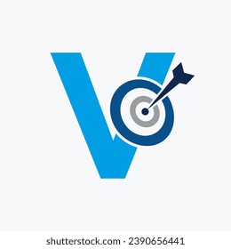 Letter V Arrow Target Logo Combine with Bow Target Symbol
