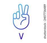 Letter V in ASL system pixel perfect gradient linear vector icon. Sound visualization by gestures. Communication. Thin line color symbol. Modern style pictogram. Vector isolated outline drawing