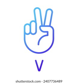 Letter V in ASL system pixel perfect gradient linear vector icon. Sound visualization by gestures. Communication. Thin line color symbol. Modern style pictogram. Vector isolated outline drawing