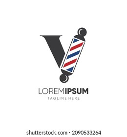 Letter V Barber Pole Logo Design Vector Icon Graphic Emblem Illustration
