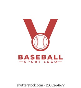 Buchstabe V mit Baseball Logo-Design. Vector Design Template Elements für Sport Team oder Corporate Identity.