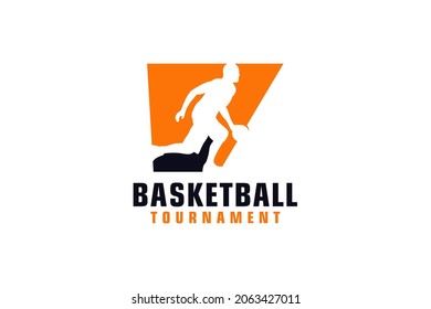 Letter V with Basketball Logo Design. Vector Design Template Elements for Sport Team or Corporate.