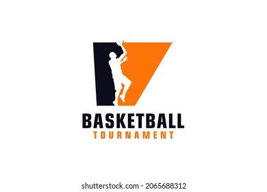 Letter V with Basketball Logo Design. Vector Design Template Elements for Sport Team or Corporate.