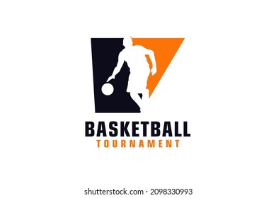 Letter V with Basketball Logo Design. Vector Design Template Elements for Sport Team or Corporate.