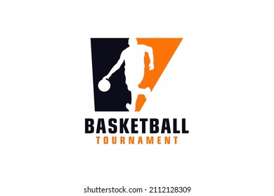 Letter V with Basketball Logo Design. Vector Design Template Elements for Sport Team or Corporate.