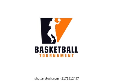 Letter V with Basketball Logo Design. Vector Design Template Elements for Sport Team or Corporate.