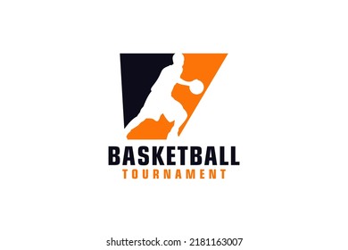 Letter V with Basketball Logo Design. Vector Design Template Elements for Sport Team or Corporate.