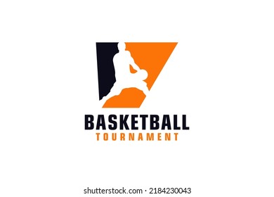 Letter V with Basketball Logo Design. Vector Design Template Elements for Sport Team or Corporate.