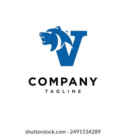 Letter V Bear Head Logo Icon Vector