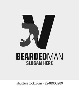 Letter V Bearded Man Logo Design Template Inspiration, Vector Illustration.
