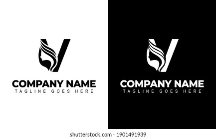 Letter V Beauty Women Face Logo Design Vector Illustration