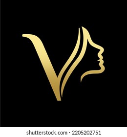 Letter V Beauty Women Face Logo Design