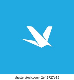 letter v bird fly blue sky simple geometric logo vector  