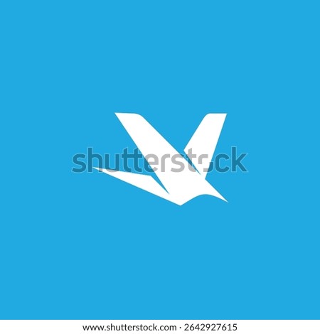 letter v bird fly blue sky simple geometric logo vector  