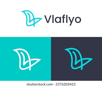 Letter V with bird icon modern business logo design