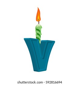 Letter V birthday font. Letter and candle. anniversary alphabet sign. Celebratory ABC