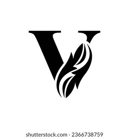 letter V.  Black flower alphabet. Beautiful capital letters