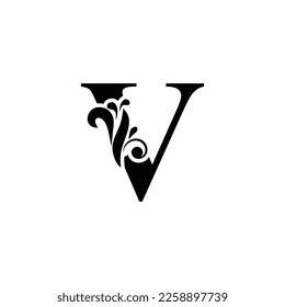 letter V black . flower  letters. Vintage ornament initial Alphabet. Logo vector 
