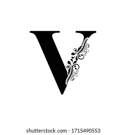 letter V. Black letters.  flower   beautiful capital alphabet 