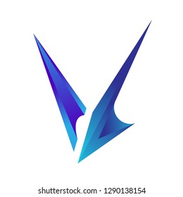letter v, blue arrow logo
