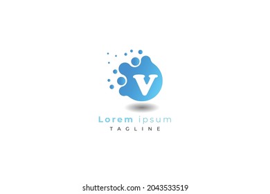Letra v color azul creativo y simple burbuja logotipo de negocios moderno