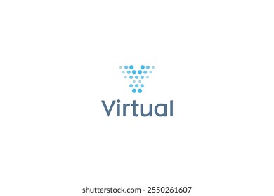 Letra V logo de aplicación de realidad virtual tecnológica punteada azul