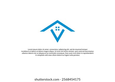 letter v blue house logo design