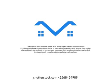 letter v and blue house modern logo design