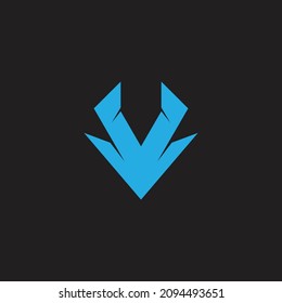 letter v blue paper fold simple geometric logo vector