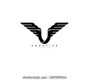 Letter V Bold Strong Wings Shape Modern Element Logo