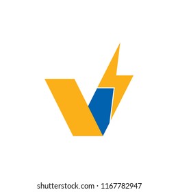 letter v bolt design logo vector