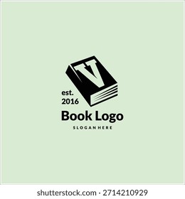 Plantilla de Vector de diseño de logotipo de libro de letra V