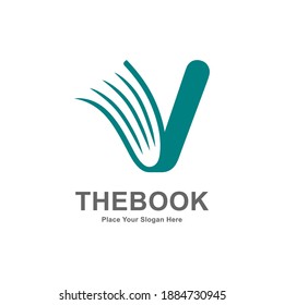 Letter V with book or paper logo template. Suitable for business, web, education, online store, and identity symbol