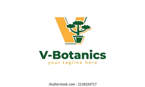Carta v y diseño botánico del logotipo. vector