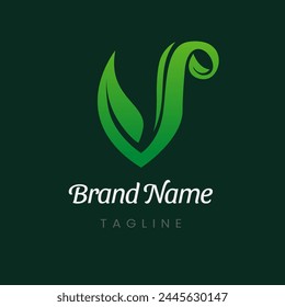 Letra V Rama Árbol Hoja Natural Logo Diseño Vector