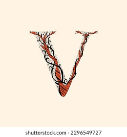 letter V with branches and leaves