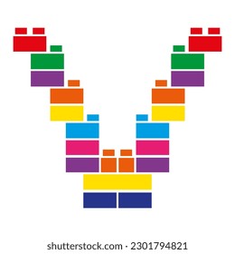 Letter V of Brick Building Blocks in vector colors