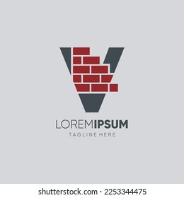 Letter V Brick Logo Design Vector Icon Graphic Emblem Illustration