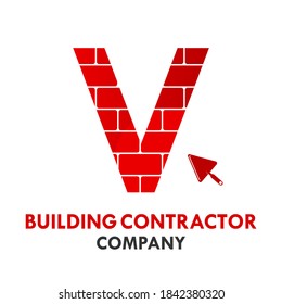 Letter v with brick logo template illustration. suitable for web, building construction company, etc