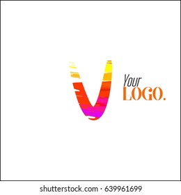 Letter V brush colorful, rainbow alphabet branding concept. Font style, vector design template elements for your application or company.