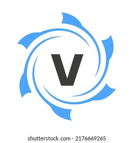 Letter V Business and Corporate Logo Sign. Technology Logo Concept with Circle Vector Template