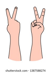 Letter V by two fingers as Victory symbol and sign of peace, number 2, freedom, V-shape