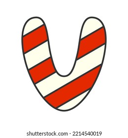 Letter V Candy Cane, vector illustration