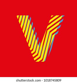 letter V, capital letter for advertising or editable editorial use, vector texture with lines