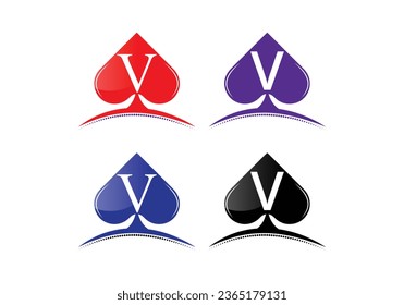 Letter V Casino Logo Design Vector Template . Poker Casino Vegas Logo Template