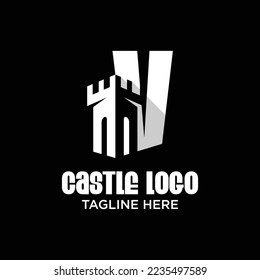 Letter V Castle Logo Design Template Inspiration, Vector Illustration.