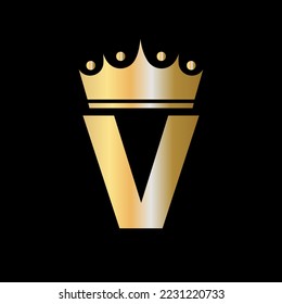 Letter V Charity Crown Logo Design With Unit Symbol Vector Template