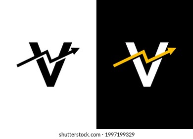 Letter V with chart arrow up concept. Very suitable in various business purposes, also for icon, symbol, logo name and many more.