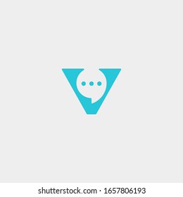 Vector de plantilla de diseño de logotipo de chat de carta V