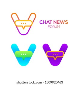 Letter V with Chat News and Forum logo Round Shape Symbol, Social media, Speech bubble, Talk and Message Icon, Technology and digital Social communication logotype for your Corporate identity vector